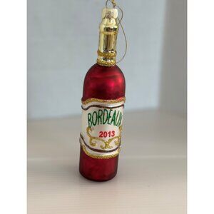 Bordeaux Wine Bottle Glass Christmas Ornament Red & Gold Painted 2013 Design